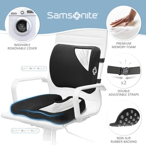 Vista 5 de Samsonite Cojín ergonómico para asiento y cojín de apoyo lumbar, silla de oficina de espuma viscoelástica para soporte de espalda, asiento