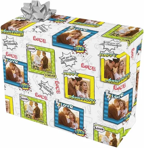 Vista 2 de Papel de regalo personalizado, divertido papel de regalo para cara, foto, nombre, Día del Padre, rollo de regalo para papá, hombres, mujeres, niños