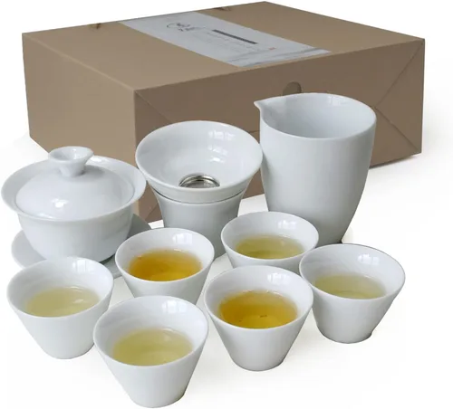 Vista 8 de Gaiwan Teacup Chinese Gongfu Tea Set High White Porcelain Tea Cup Caja de regalo de cerámica (taza de jiangjun)
