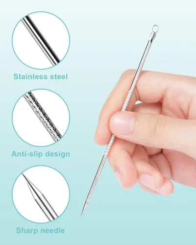 Vista 7 de Herramientas removedoras de puntos negros para Face EZBASICS Profesional Extractor de Comedones de Acero Inoxidable para Manchas y Puntos Blancos