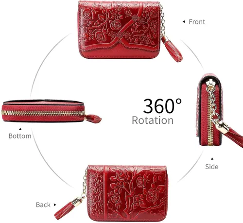 Vista 8 de PIJUSHI Bolsos de diseñador para mujer monederos florales con asa superior bolsos de cuero genuino para tarjetas de crédito para mujer diseño floral