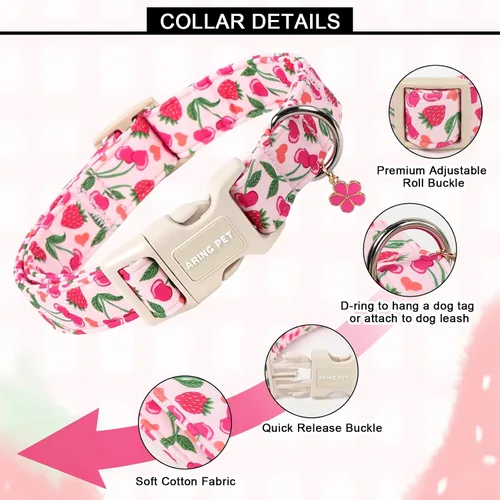 Vista 296 de Aring Pet Collar de algodón, ligero y ajustable, con hebilla de liberación rápida, para perros pequeños, medianos y grandes, para cachorros, S, Hoja