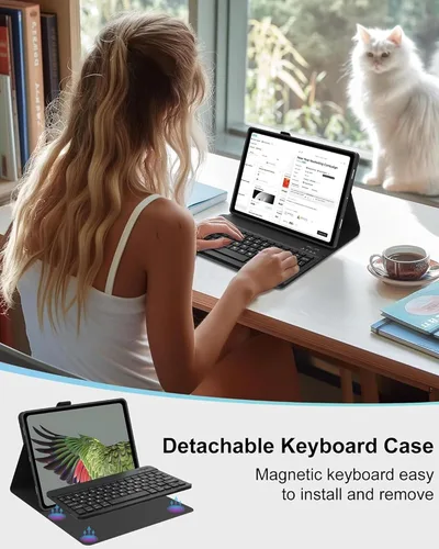 Vista 2 de Funda de teclado para tableta Android Samsung Galaxy Tab A9 de 8.7 pulgadas SM-X110/X115/X117 Cubierta trasera a prueba de golpes Funda de Negro