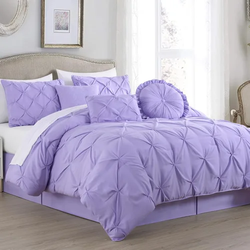 Vista 9 de Chezmoi Collection - Juego de ropa de cama modelo Sydney, 7 piezas, con pliegues decorativos
