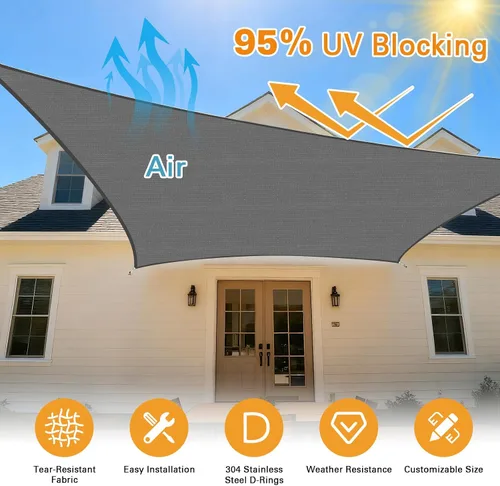 Vista 2 de Artpuch Toldo parasol rectangular de 5 x 10 pies, color gris oscuro con bordes curvos, tela permeable de grado comercial de 6.35 oz/m² para patio al