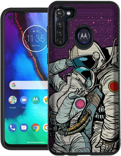 Vista 8 de CasesOnDeck Funda de agarre compatible con [Motorola Moto G Stylus (2020) [Brushed Armor] - Funda delgada y resistente, color negro mate (astronauta)