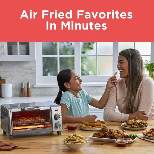 Vista 3 de BLACK+DECKER Crisp 'N Bake Air Fry - Horno tostador de convección para encimera, capacidad media, 4 rebanadas, 5 en 1, se adapta a pizza de 9