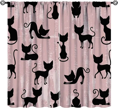 Vista 16 de Cortinas opacas de gato abstracto, arte simple, universo planeta, dibujos animados, lindo, divertido, colorido, gato, azul, niños, niñas, niños