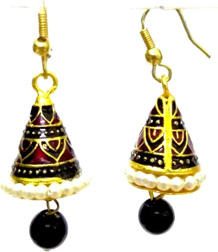 Vista 2 de DESI HAWKER Meenakari Minakari esmalte pintura oro hecho a mano pendiente Bali Jhumki Jhumka joyería Bollywood indio gota étnica colgante lámpara