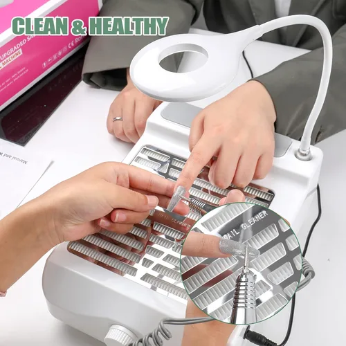 Vista 7 de Colector de polvo de uñas para salón de uñas, extractor de 60 W, colector de polvo al vacío, potente ventilador de uñas, con 1 cepillo de polvo