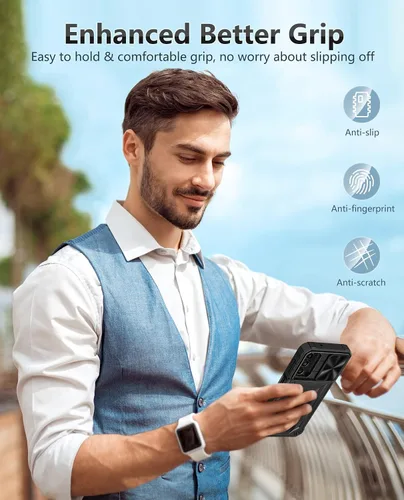 Vista 7 de FNTCASE for Samsung Galaxy A14-5G Case with Slide Camera Cover & Holster Built in Kickstand, Military Grade Dropproof Protection, Heavy Duty
