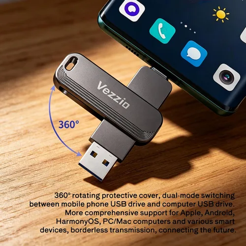 Vista 6 de Vezzio Unidades flash USB de 32 GB 2 en 1 OTG USB 3.2+ tipo C Dual USB, memoria de diseño giratorio para iPhone 15/16/17 Series, iPad, teléfono