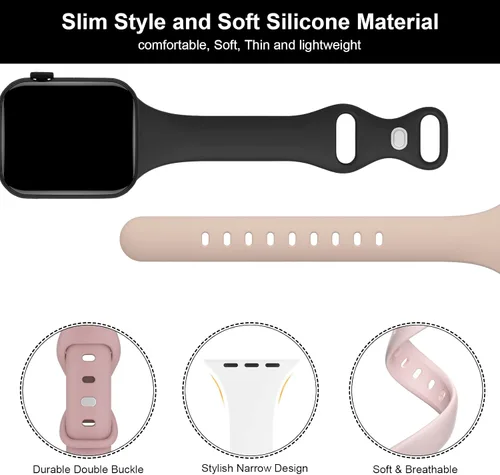 Vista 2 de Paquete de 5 bandas de silicona delgadas compatibles con Apple Watch de 38mm 42mm 40mm 44mm 41mm 45mm 46mm 49mm, correa deportiva estrecha y delgada