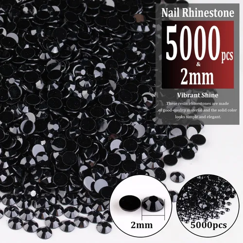 Vista 2 de 5000 piezas de 2mm de strass de resina a granel, strass de gel negros con parte posterior plana y redonda para embellecer sin termoadhesión, gemas