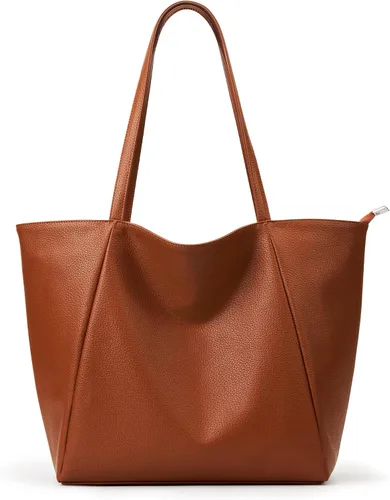 Vista 14 de KALIDI Bolso Tote Grande de Cuero Vegano para Mujer, Bolso de Hombro, Casual, con Cremallera, para Trabajo, Fin de Semana, Estilo Hobo, 23L