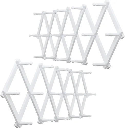 Vista 5 de WEBI Perchero de Pared Acordeón, Perchero de Sombreros de Madera Expandible para Perchero de Abrigos Montado en Pared, Soporte de Ganchos Acordeón