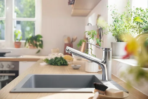 Vista 3 de hansgrohe Zesis Grifo de cocina monocontrol cromado, llaves de cocina con pulverizador extraíble, llave para fregadero de cocina, cromado 74810001