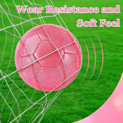 Vista 5 de DLUGOPIS Size 4 Pink Glitter Soccer Ball with Air Pump Sets Toddler Soccer Ball Multiple Size for Kids Aged 4-8 8-12 Boys Girls Youth Gifts Outdoor