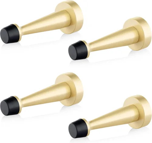 Vista 10 de QOGRISUN 's Topes de puerta negros de latón macizo resistentes, longitud total de 3-1/4 pulgadas de protector de pared decorativo con punta