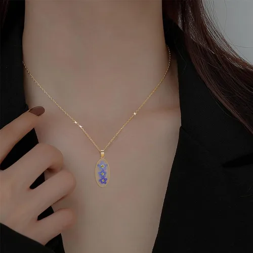 Vista 75 de Collar de flores silvestres prensadas con encaje de Forget-Me-Not y Queen Anne Collar de flores prensadas de oro Collares hechos a mano