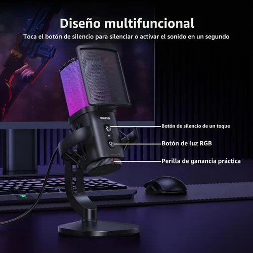 Vista 4 de UGREEN Micrófono USB para juegos para transmisión, chat, micrófono