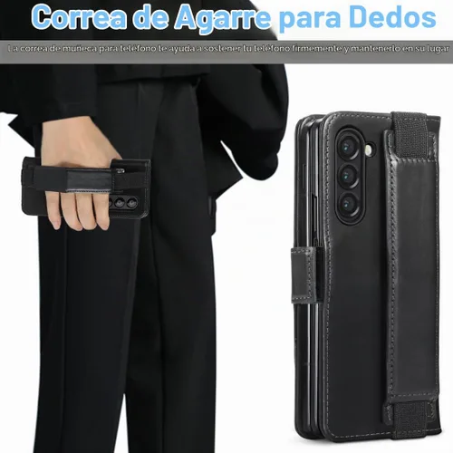 Vista 7 de KEZiHOME Funda tipo cartera de piel auténtica para Samsung Galaxy Z Fold 6 Negro