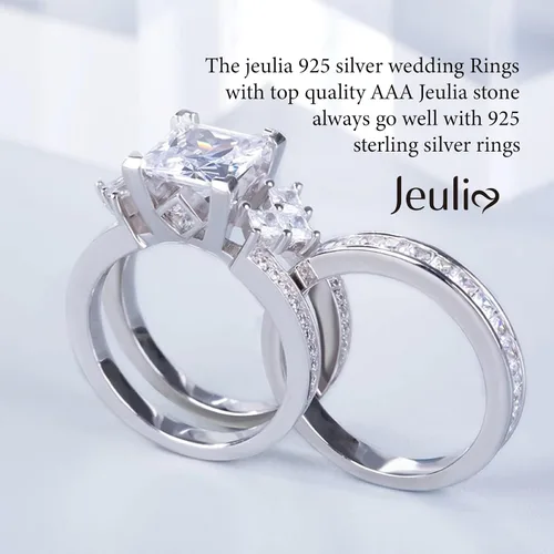 Vista 4 de Jeulia - Juego de anillos de novia de 4.1 quilates para mujer, anillos de compromiso de corte princesa, anillos intercambiables de boda de plata