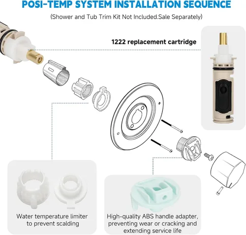 Vista 8 de 1222/1222B Replacement Cartridge for Moen Single Handle Shower trim Brass 1222 Cartridge with AdapterKit