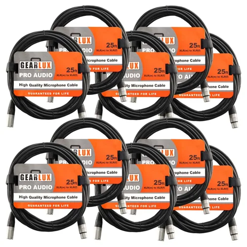 Vista 34 de Gearlux – Cable de micrófono XLR, completamente balanceado, macho a hembra, 25 pies - Paquete de 3