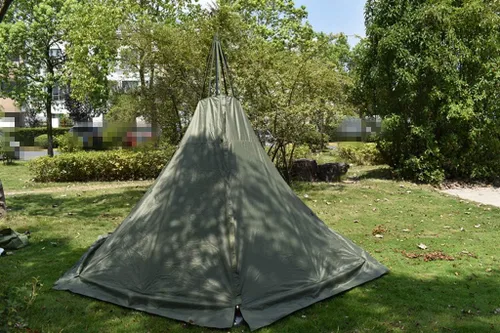 Vista 7 de Tienda caliente Tipi para 4 personas con estufa ignífuga Jack para tubos de combustión con 2 puertas Altura 8.5FT Verde ejército