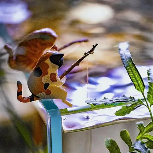 Vista 7 de Decoración de acuario de gato de pesca en miniatura, mini estatua de animales, decoración de animales de acuario, juego de figuras en miniatura