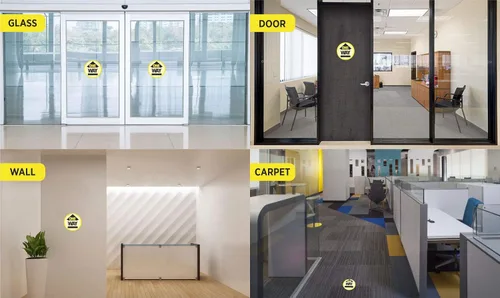 Vista 2 de CLEVER SIGNS Calcomanías unidireccionales para el suelo para distanciamiento social, 10 calcomanías, redondas de 7.5 pulgadas, calcomanías de piso