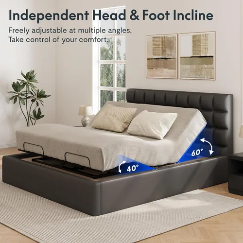 Vista 3 de FLEXISPOT S3K-Lite Base de Marco de Cama Ajustable Tamaño King, Sin Espacio, Inclinación Independiente de Cabeza y Pie, Gravedad Cero, Control