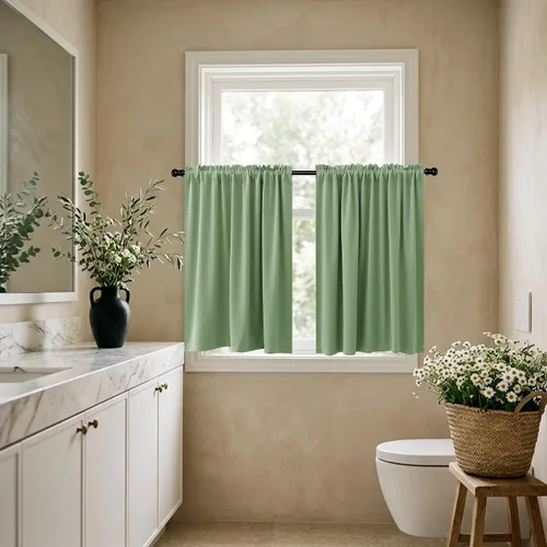 Vista 24 de Cortinas de café KOUFALL de 18 x 24 pulgadas para tratamientos de ventanas pequeñas, niveles de cortinas bohemias opacas para ventanas de RV y Beige