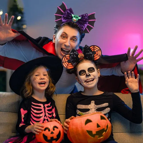Vista 3 de 4 diademas de orejas de ratón de Halloween, lentejuelas de Halloween, lazos de calabaza, diademas fantasmas para fiestas de cosplay