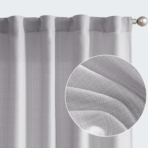 Vista 12 de JINCHAN Cortinas de lino beige para sala de estar y dormitorio, cortinas texturizadas de 63 pulgadas de largo, cortinas de estilo rústico de tejido