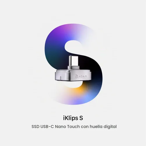 Vista 2 de ADAM ELEMENTS iKlips S USB-C Nano Touch 256 GB Unidad flash externa SSD cifrada por huellas dactilares, almacenamiento portátil para iPhone 15/16/17
