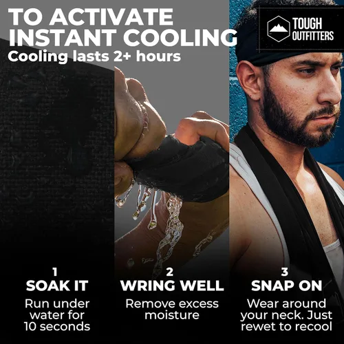 Vista 3 de Toalla de Enfriamiento Tough Outdoors - Toallas de Enfriamiento para Cuello y Cara - Envoltura de Hielo y Paño de Sudor para Camping, Gimnasio, Yoga