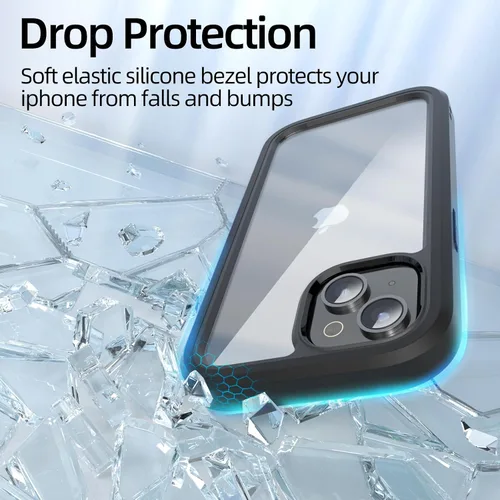 Vista 4 de WXR Compatible con iPhone 15, parachoques de silicona suave y parte trasera de policarbonato duro transparente e interior de policarbonato duro