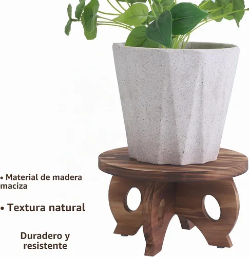 Vista 2 de Soporte para Plantas de Interior de Madera Taburete para Plantas Redondo Elevadores de Soporte para Decoración Soporte de Pedestal para Plantas