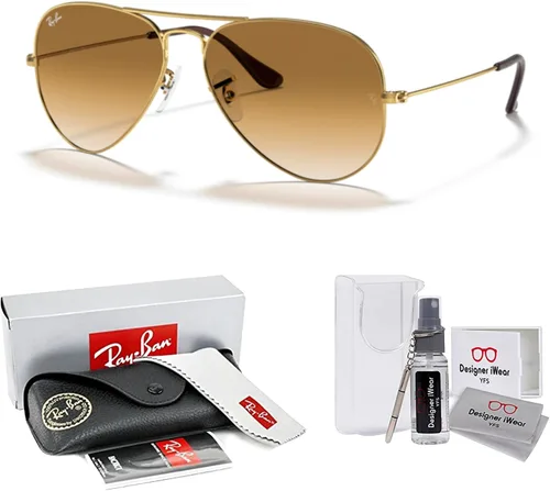Vista 51 de Ray-Ban RB3025 - Lentes de sol de aviador de metal para hombre y mujer + paquete con kit de cuidado de gafas iWear de diseñador