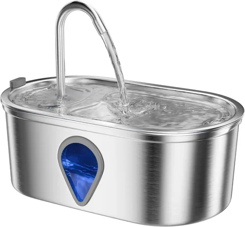 Vista 9 de Fuente de agua para gatos de acero inoxidable, fuente de agua para gatos de 68 onzas / 2.0 L con boquilla de cascada de flores, fuente de agua