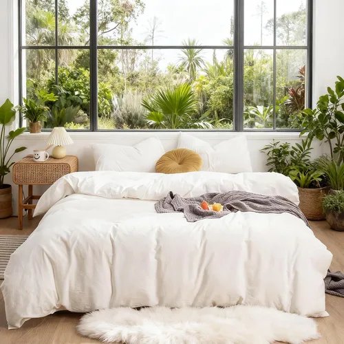 Vista 21 de DONEUS Juego de funda de edredón a cuadros 100% algodón lavado como lino súper suave y cómodo, juego de ropa de cama de 3 piezas a cuadros negros