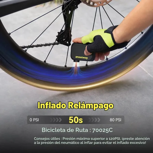 Vista 2 de Bike Pump with Gauge Mini Electric 120PSI Portable AT1 PRO