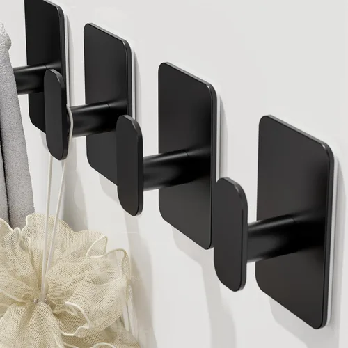 Vista 4 de Ganchos Autoadhesivos de Servicio Pesado – 26 libras máximo, ganchos de pared adhesivos de acero inoxidable para colgar toallas, abrigos, batas