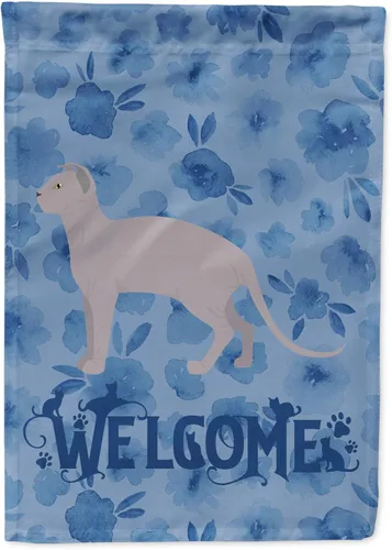 Vista 270 de Caroline's Treasures CK4813CHF - Bandera de bienvenida con gato abisinio azul, manga grande, para porche, para colgar en la pared, poliéster