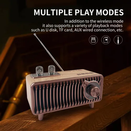 Vista 6 de CYBORIS Altavoz Bluetooth retro, radio vintage de madera natural Rotary FM Radio FM 20W altavoces duales estéreo, con disco U, tarjeta TF/función