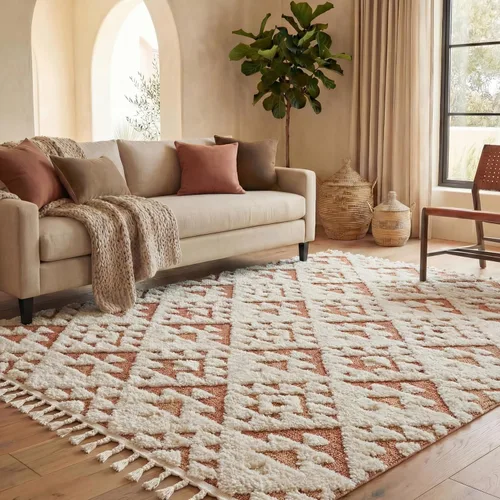 Vista 58 de SAFAVIEH Alfombra marroquí con borlas, 2 x 3 pies, marfil y marrón, no desprende pelusa y fácil de limpiar, textura alta y baja, ideal