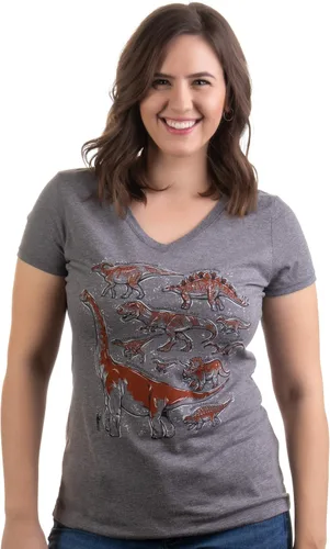 Vista 10 de Dinosaur Species Camiseta con cuello en V para fiesta de cumpleaños de Dino Mom para mujer