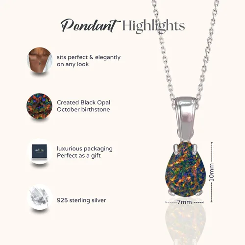 Vista 13 de 925 Sterling Silver Gemstone Necklace – Birthstone Jewelry for Women – Minimalist Silver Chain with Gemstone Teardrop Pendant – Elegant Gift for